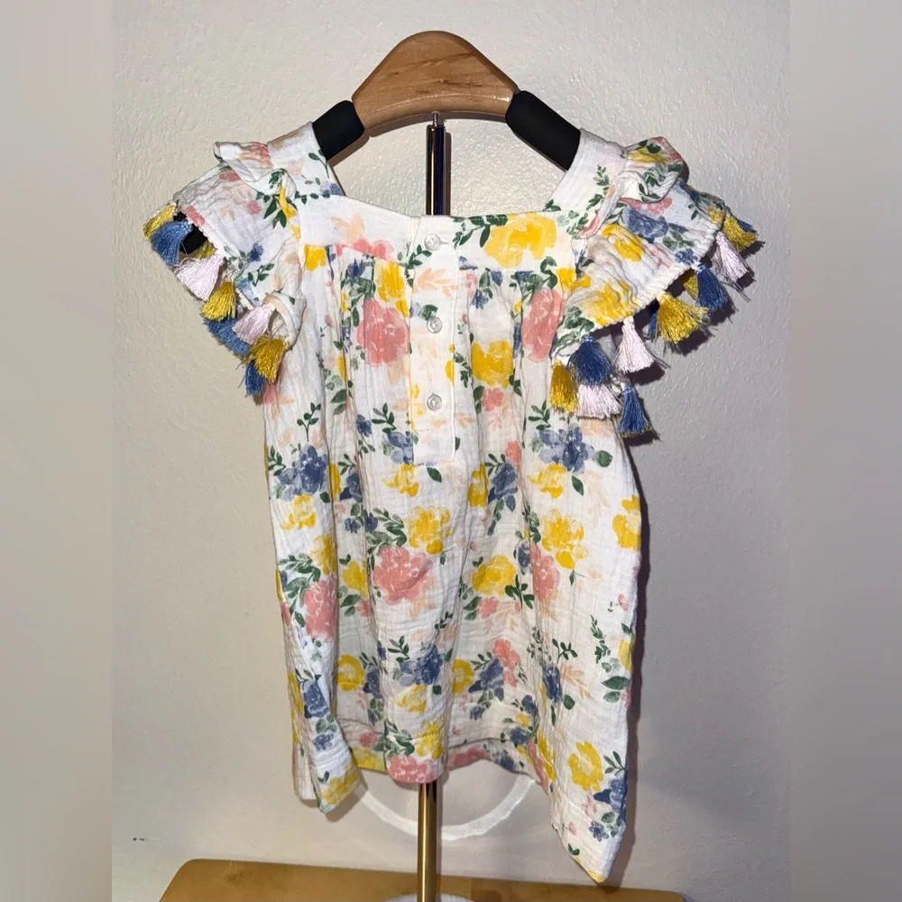 Mud Pie girls floral tassel dress, size 12-18 mos